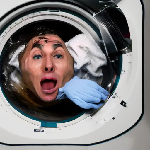 Image similar to Photograph of a terrified astronaut being washed in a washing machine. 8k resolution.