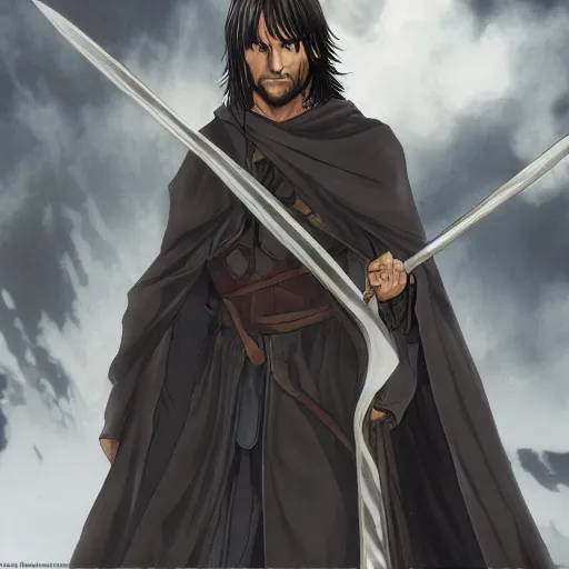 Prompt: aragorn in an anime world, incredibly detailed, ultra realistic