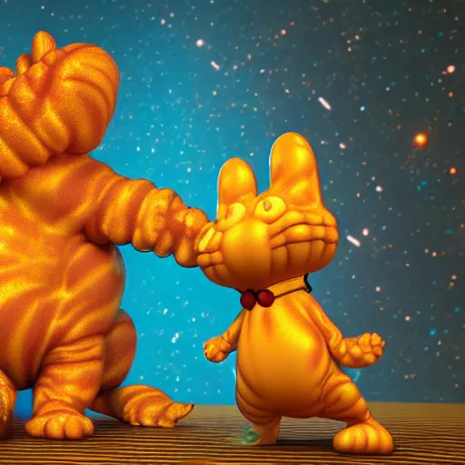 Image similar to cosmic 3 d fractal of garfield, hyper detailed, digital art, trending in artstation, cinematic lighting, studio quality, smooth render, unreal engine 5 rendered, octane rendered