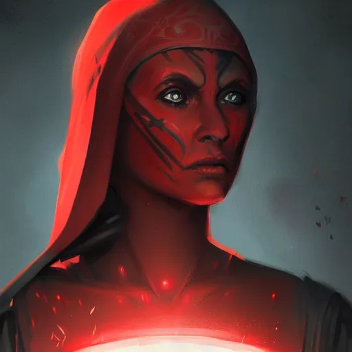 Prompt: portrait of a woman by greg rutkowski, young sith knight darth talon, red and black skin, star wars expanded universe, wearing black robes, she is about 2 0 years old, highly detailed portrait, digital painting, artstation, concept art, smooth, sharp foccus ilustration, artstation hq