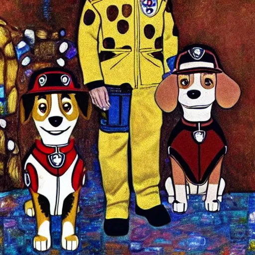 Prompt: paw patrol by Gustav Klimt