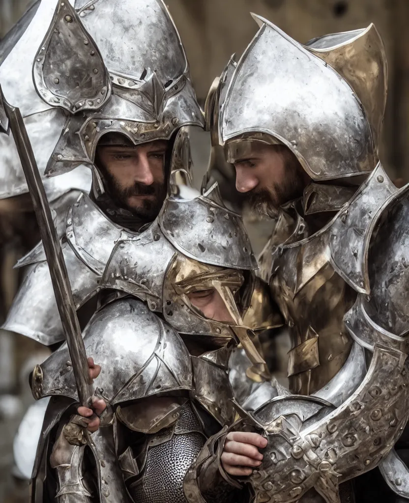 Image similar to man in decorated crusader armor and crusader helmet