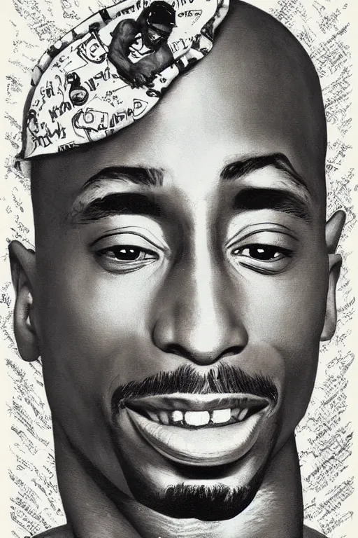 Image similar to Tupac, illustrated in whimsical style, Illustration by Norman Rockwell, loish, oil painting,