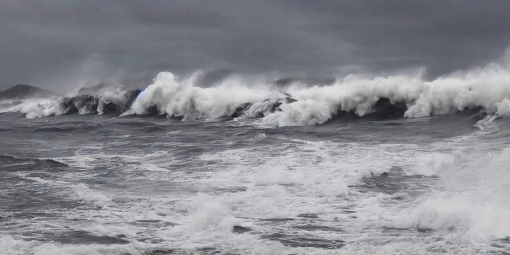 Image similar to tsunami over San Diego, Dramatic, realistic, perspective,