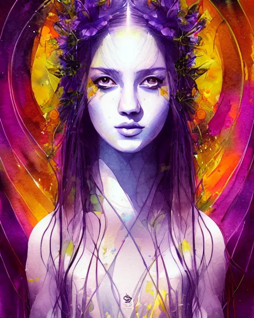 Prompt: watercolor waterlily priestess portrait, artgerm, wlop, petros afshar