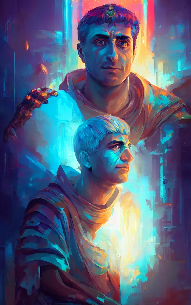 Prompt: portrait of roman emperor constantine digital painting bioluminance alena aenami artworks in 4 k design by lois van baarle by sung choi by john kirby artgerm and greg rutkowski and magali villeneuve