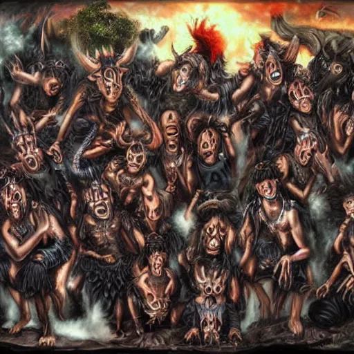 Prompt: a realistic photo of the 72 Demons of Solomon all together