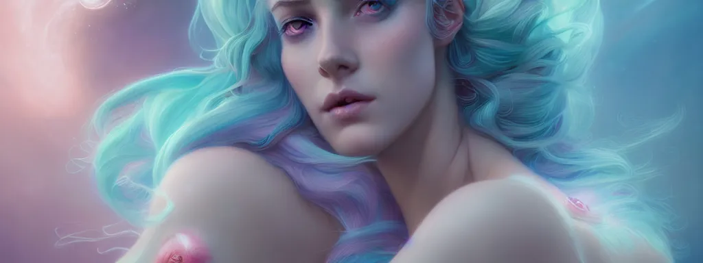 Prompt: aphrodite's dream by charlie bowater and anna dittmann and artgerm and clemens ascher, intricate, elegant, pink and blue and green mist, highly detailed, dramatic lighting, sharp focus, octane render, trending on artstation, artstationhd, artstationhq, unreal engine, 4 k, 8 k