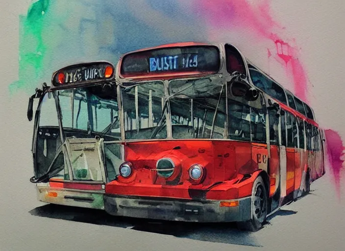 Image similar to concept art of a urban bus, pinterest, artstation trending, behance, watercolor, by coby whitmore, silver, laser light,