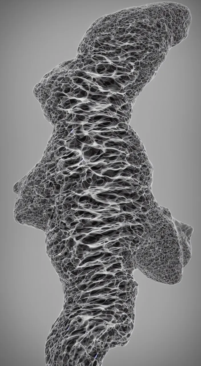 Image similar to a ceramic windpipe in the shape of a human oesophagus blowing fractal vapour, in the style of a medical drawing, unreal engine, dynamic lighting, 8k,