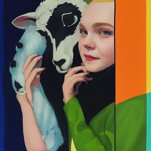 Image similar to Elle Fanning holding a lamb picture by Sachin Teng, asymmetrical, dark vibes, Realistic Painting , Organic painting, Matte Painting, geometric shapes, hard edges, graffiti, street art:2 by Sachin Teng:4