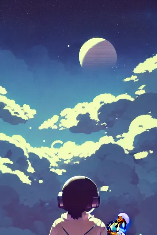 Prompt: cover of a astronaut by ilya kuvshinov, cloudy sky background lush landscape ln illustration concept art anime key visual trending pixiv by victo ngai fanbox by greg rutkowski makoto shinkai takashi takeuchi studio ghibli