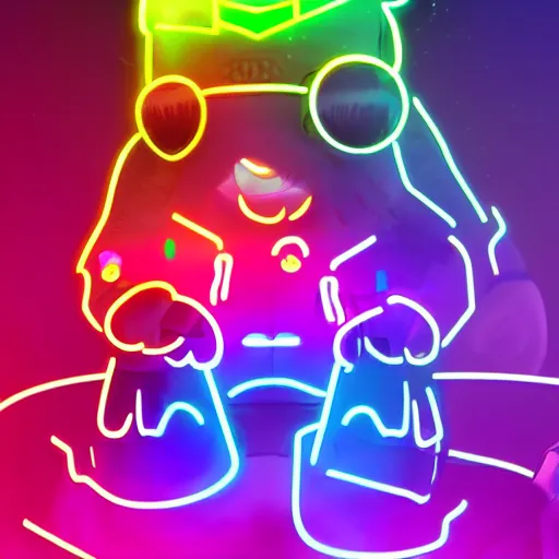 Image similar to cyberpunk hamster! holding rainbow! gem! crystal, neon lights, light reflection, 8 k, hd