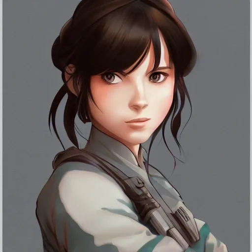 Image similar to portrait of jyn erso, anime fantasy illustration by tomoyuki yamasaki, kyoto studio, madhouse, ufotable, comixwave films, trending on artstation