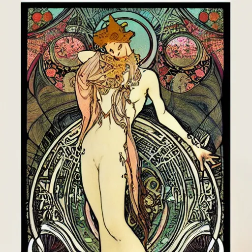 Image similar to princess fairy creating parallels universes, art nouveau by Mucha, beautiful detailed illustration