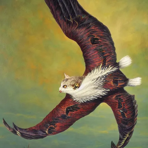 Prompt: hybrid animal cat with eagle wings detailed oil painting 4k