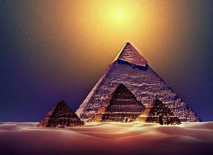 Image similar to pyramids of giza, thoth the egyptian god floating above beautifully, fantasy, dramatic, intricate, elegant, highly detailed, digital painting, artstation, concept art, smooth, sharp focus, illustration, art by Gustave Dore, octane render