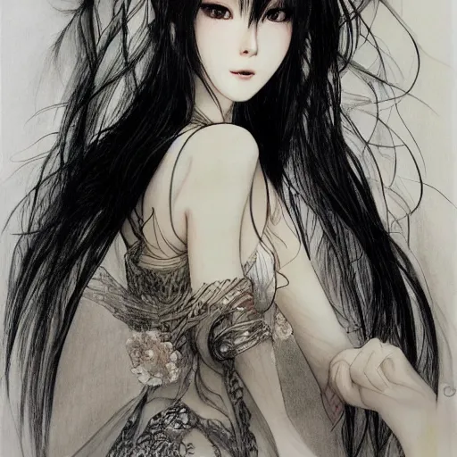 Prompt: a drawing of a woman looks like chinese actress fanbingbing, with long white hair, a character portrait by yoshitaka amano, featured on pixiv, fantasy art, official art, androgynous, anime