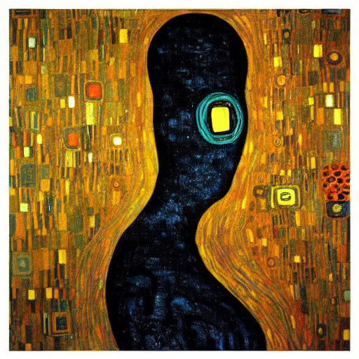 Image similar to painting of a friendly alien in the style of gustav klimt