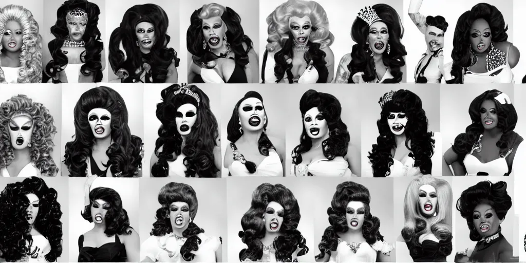 Prompt: drag queens black and white class picture