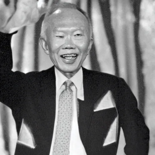 Image similar to A still of Lee Kuan Yew wearing a disco suit in Saturday Night Fever