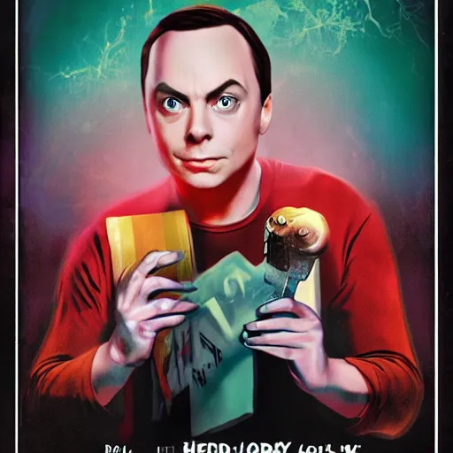 Image similar to sheldon cooper horror movie poster