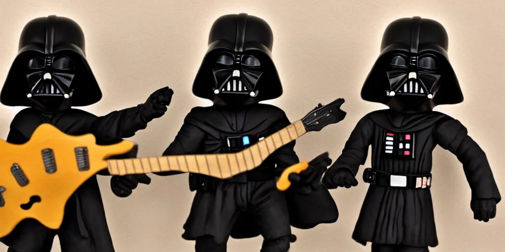 Image similar to claymation Darth Vader playing B.C. Rich guitar