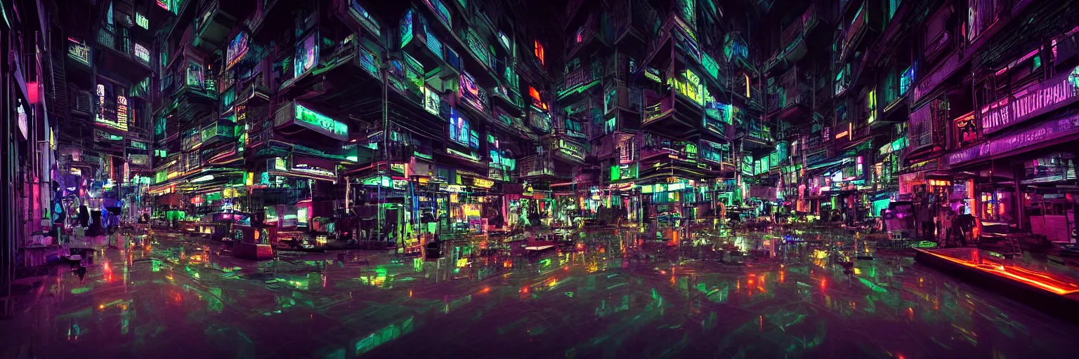 Prompt: Cyberpunk Factory, futuristic Phnom-Penh Cambodia, neon dark lighting