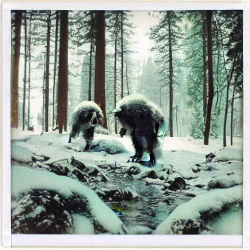 Image similar to polariod photograph yeti forest