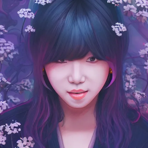 Image similar to portrait of sunny from kpop, smiling with flowers in hands. sharp focus, cinematic pose, cinematic lighting, unreal engine render. art by josan gonzales and moebius and deathburger.