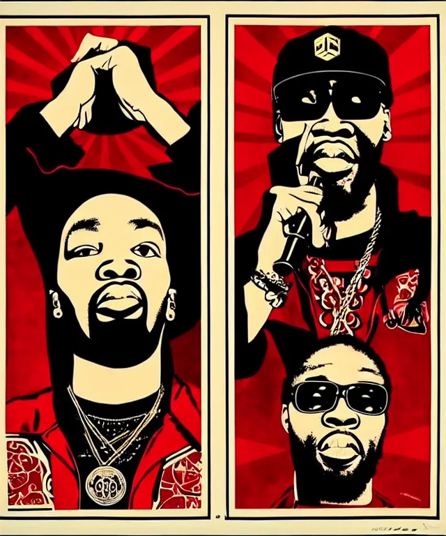 Prompt: portraits of wu tang clan by shepard fairey