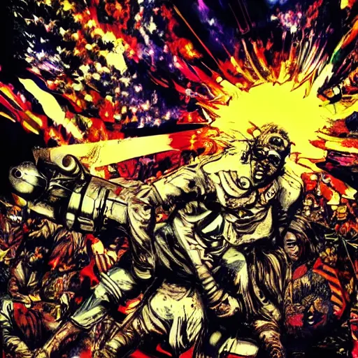 Prompt: civil war photography except it's on acid dmt psychedelic trippy god deities civil war horror psychedelic by yoji shinkawa apophasis