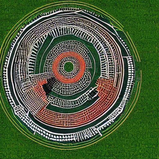 Prompt: top view of an illustration of an architectural plan view of a labyrinth of the deforestation in amazona crisis