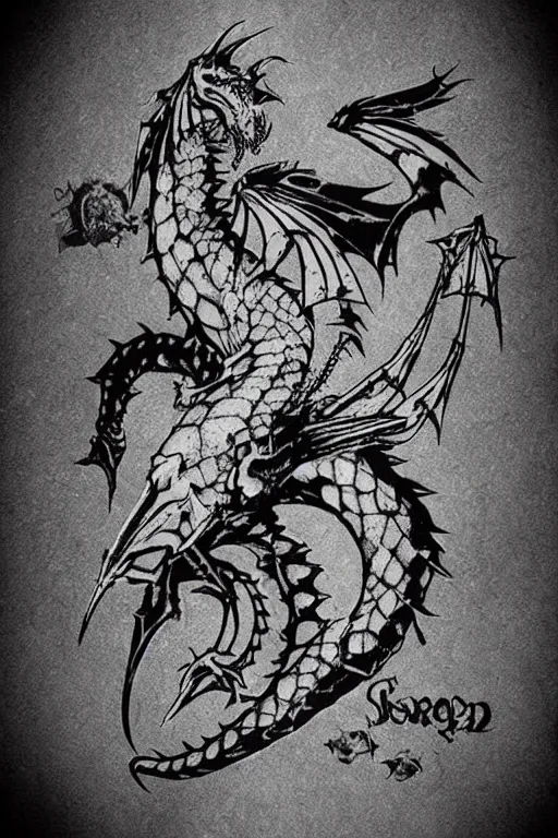 Image similar to grunge tattoo ideas based on here there be dragons, dragons, sea monsters hidden beneath the surfac
