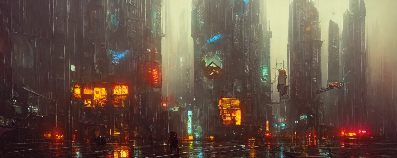 raining cyberpunk city, highly detailed oil painting, | Stable ...