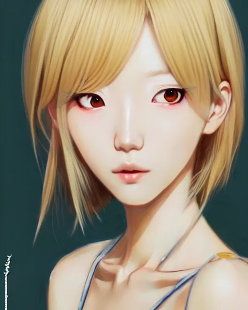 Image similar to Soo Joo Park as Anime girl cute-fine-face, blonde hair, full body! pretty face, realistic shaded Perfect face, fine details. Anime. realistic shaded lighting by Ilya Kuvshinov Giuseppe Dangelico Pino and Michael Garmash and Rob Rey