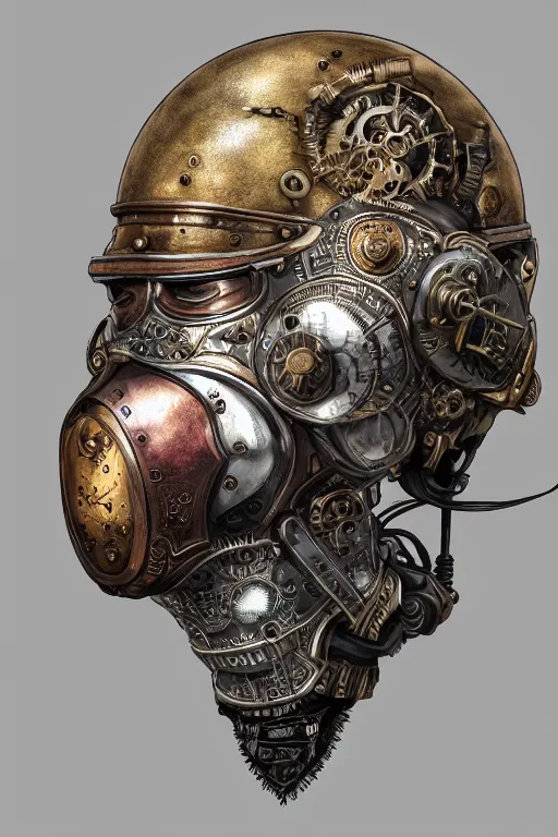 Image similar to steampunk helmet fantasy art mask robot ninja stylized digital illustration sharp focus, elegant intricate digital painting artstation concept art global illumination ray tracing advanced technology chaykin howard and campionpascale and cooke darwyn and davis jack