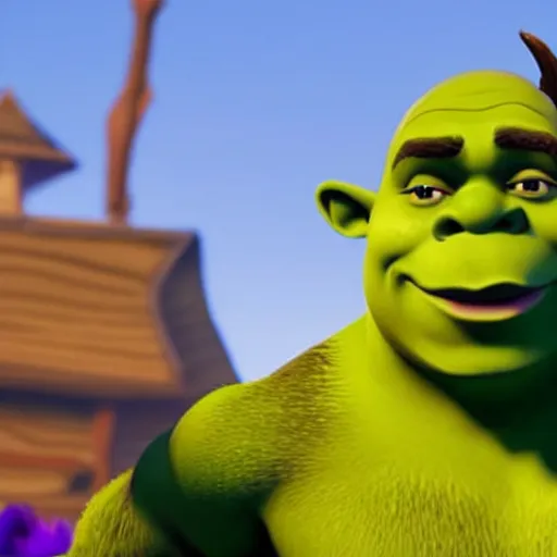 Image similar to shrek winning in fortnite