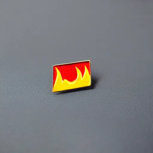 Image similar to a retro minimalistic rhombus enamel pin of a retro minimalistic flame fire warning label, smooth curves