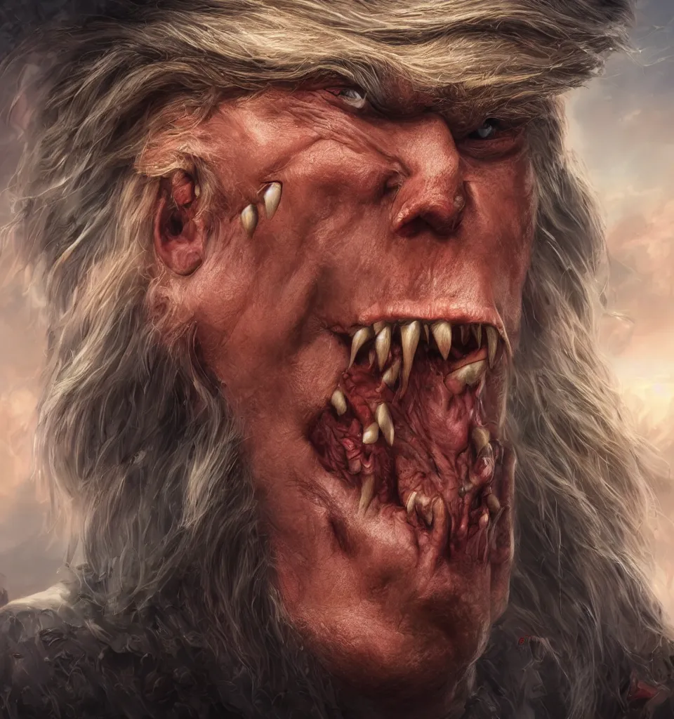 Prompt: Donald Trump!!!!!!!!!!, Arabic Orc, Octane render, 8k texture, HD, Noah Bradley, otherworldly fantasy, realistic, Incredible pirate arabic orc Illustration, Exquisite and smooth detail, post processed portrait.