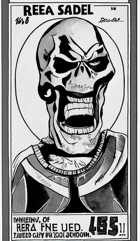 Image similar to Hanna Babera cartoon still of The Red Skull, close-up view