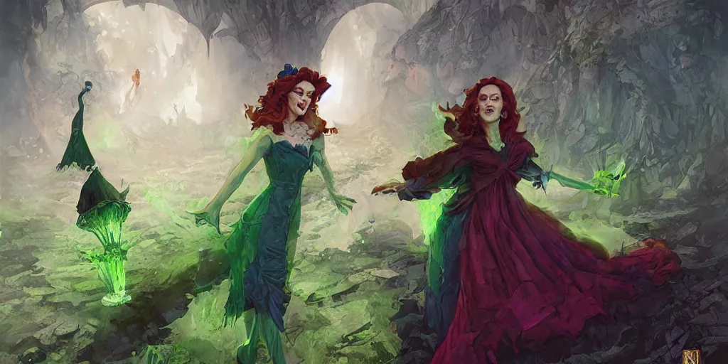 Prompt: The princess resurrects as a wicked witch by Frederick Morgan and Marc Simonetti