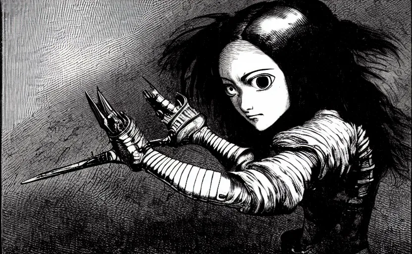 Prompt: the end of the road. battle angel alita. by rembrandt 1 6 6 7, illustration