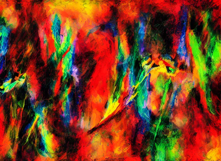 Image similar to the fellowship of the ring, abstract expressionism, digital art, broad strokes,