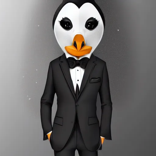 Image similar to Picture of a penguin wearing a suit, hair, godfather, symmetrical, dark environment, smoke, realistic, highly detailed, digital art, trending on artstation,