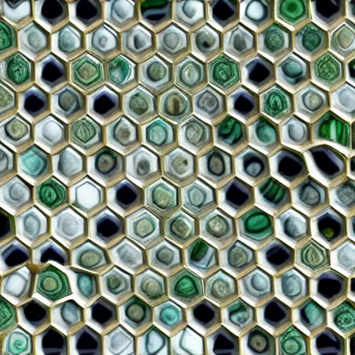 Prompt: three dimensional multilayered patterns inside a hexagonal shape, intricate detail, complex, jade, gold, silver, obsidian, ornate,