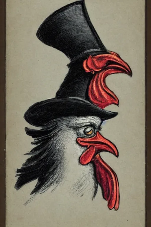 Prompt: portrait of a rooster, with top hat!!! and monocle!!!, angelic, diabolic