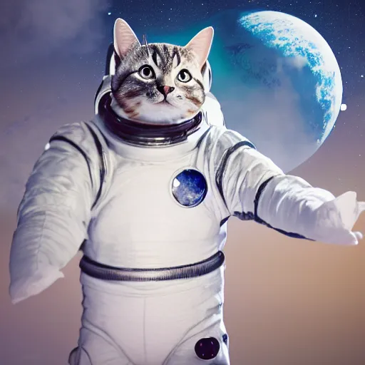 Image similar to cat in spacesuit in open space, iltra realistic, octane render