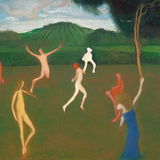 Prompt: 4 peoples dancing in the garden of Eden, nature, happy, painted by Edward Hooper, Peter Doig, low-key lighting, minimalist oil paint with thick brushstrokes of paint, ultra detailed, realistic, small spot of thick melting paint drips all over, 16k