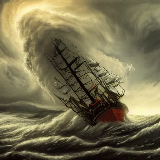 Prompt: a highly detailed hyperrealistic scene of a ship being attacked by giant squid tentacles, jellyfish, squid attack, dark, voluminous clouds, thunder, stormy seas, pirate ship, dark, high contrast, fiery galaxy, nomadic